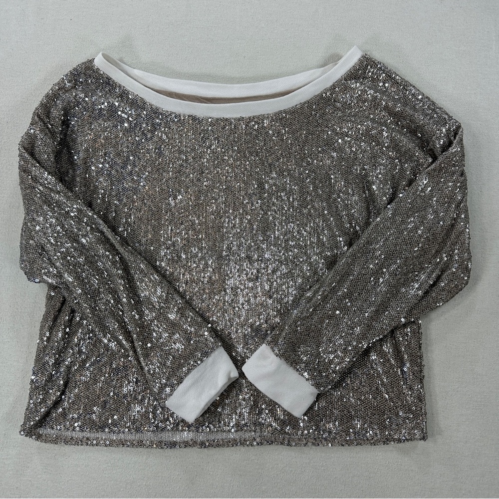 Chaser Cream/Tan Sweater with Silver Sequins Top Women's Sz S